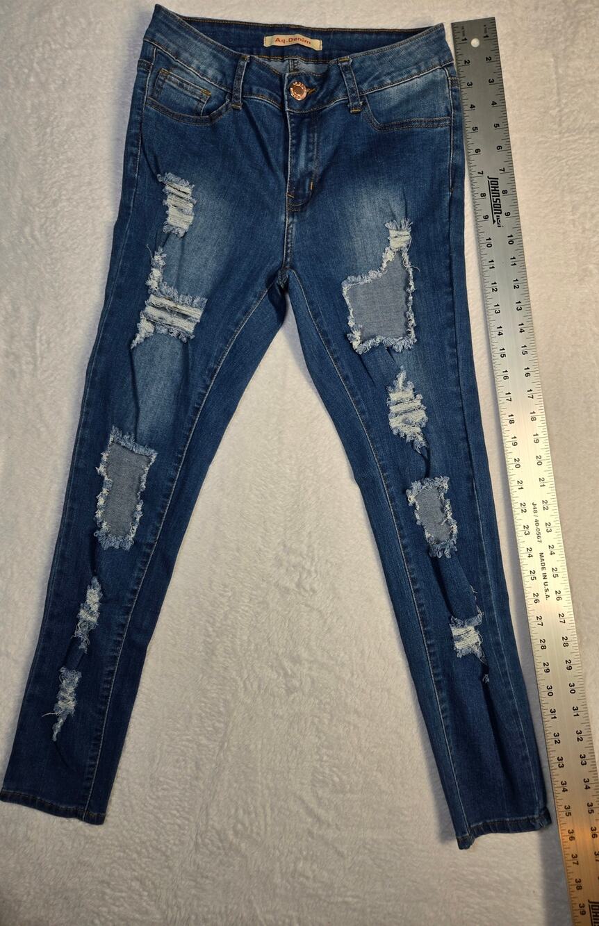 AQ Jeans Women’s Juniors Distressed Skinny Jeans Blue Denim Size 5